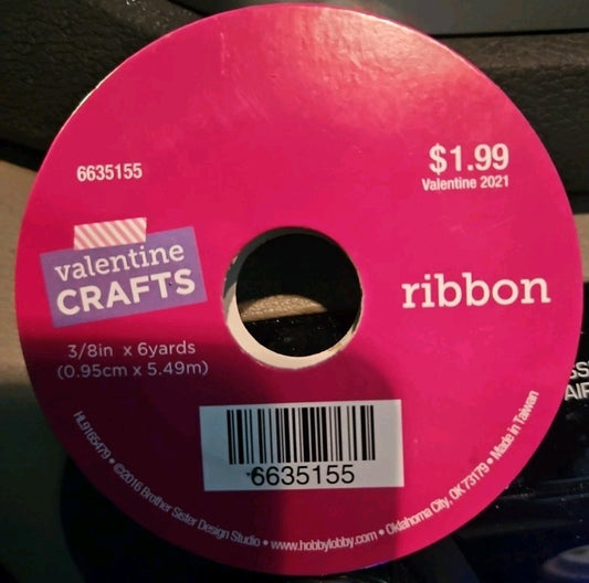 Valentine's Day ribbon Pink with Pink Prismatic Hearts  3/8" in x 6 yd New