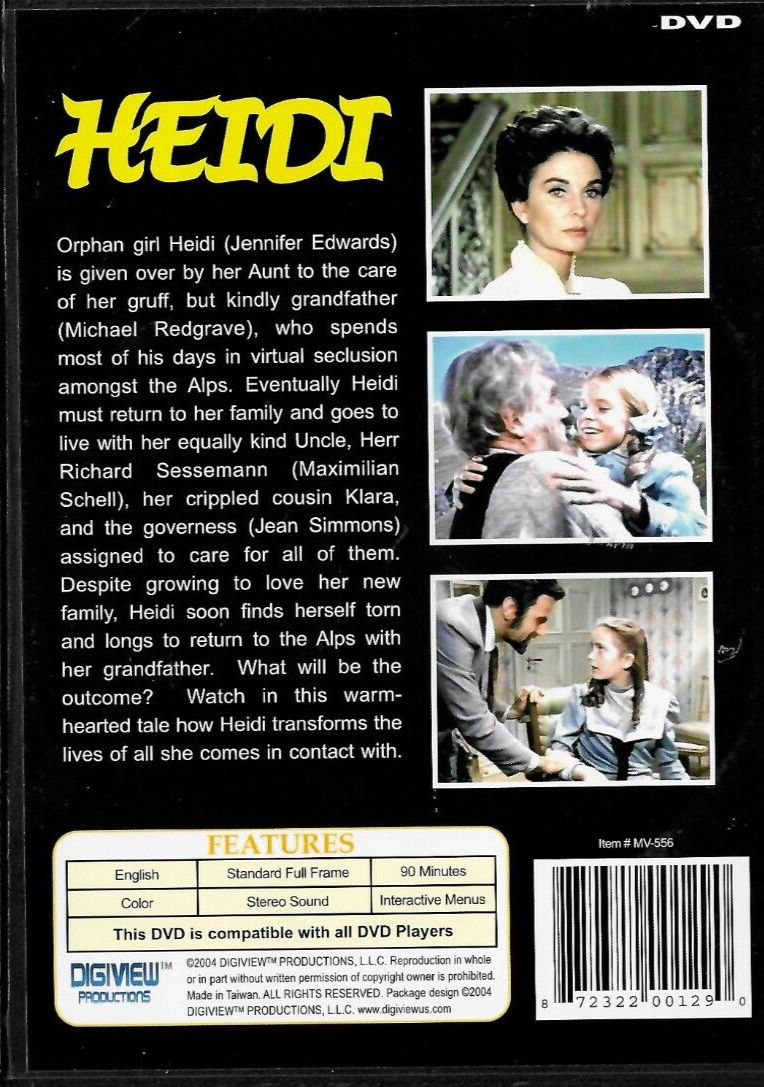 Heidi DVD Digitally Remastered Family Friendly Classic Jennifer Edwards
