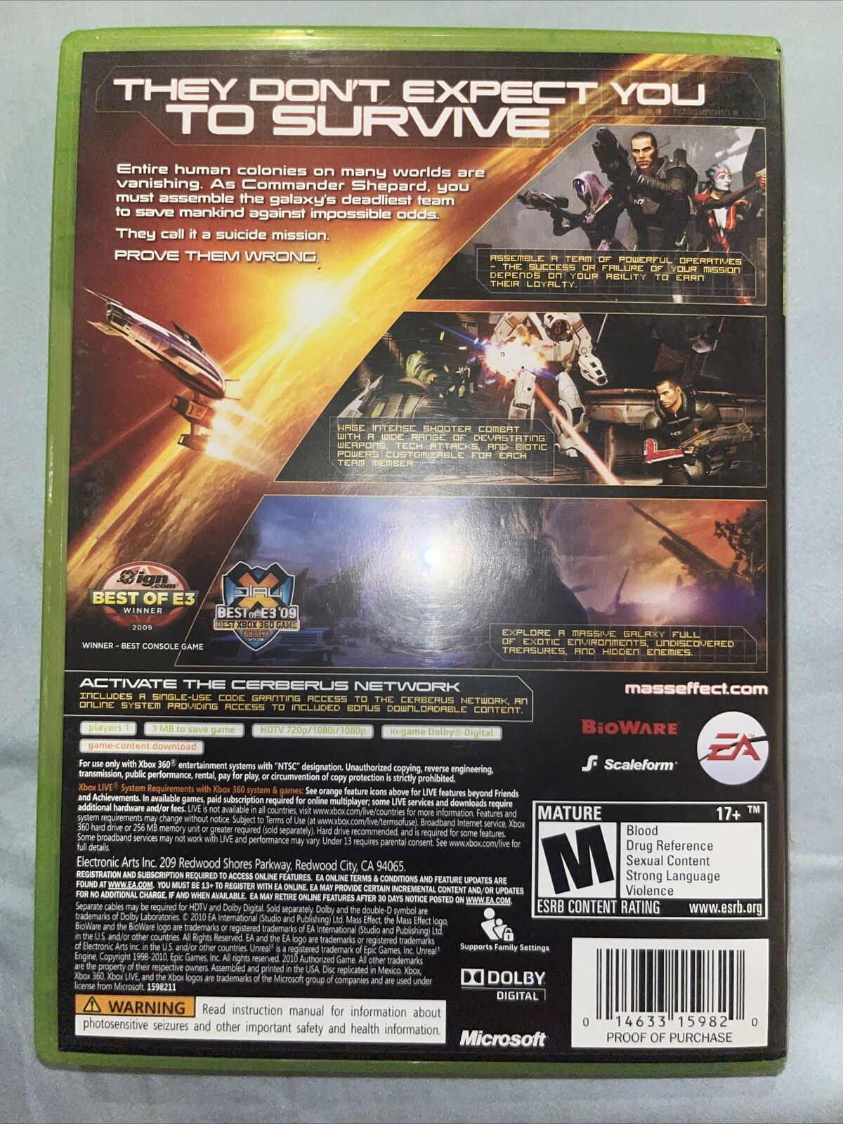 Mass Effect 2 (Microsoft Xbox 360, 2010) No Manual.  New Case And Pristine Discs