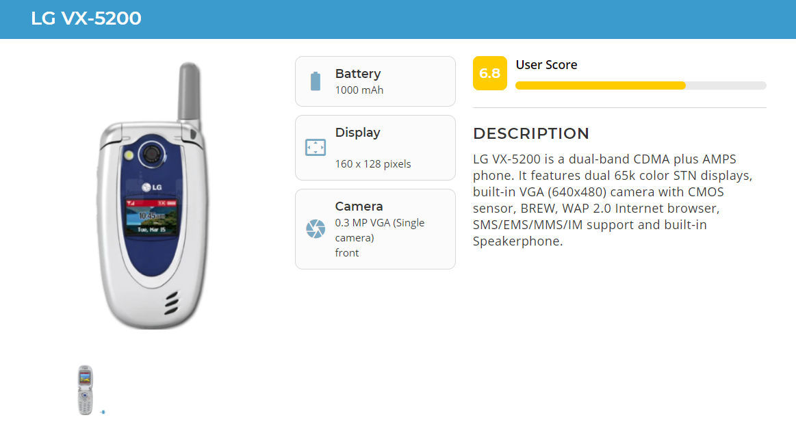  LG VX5200 - Silver (Verizon) Cellular Phone !! For Parts Only !! 