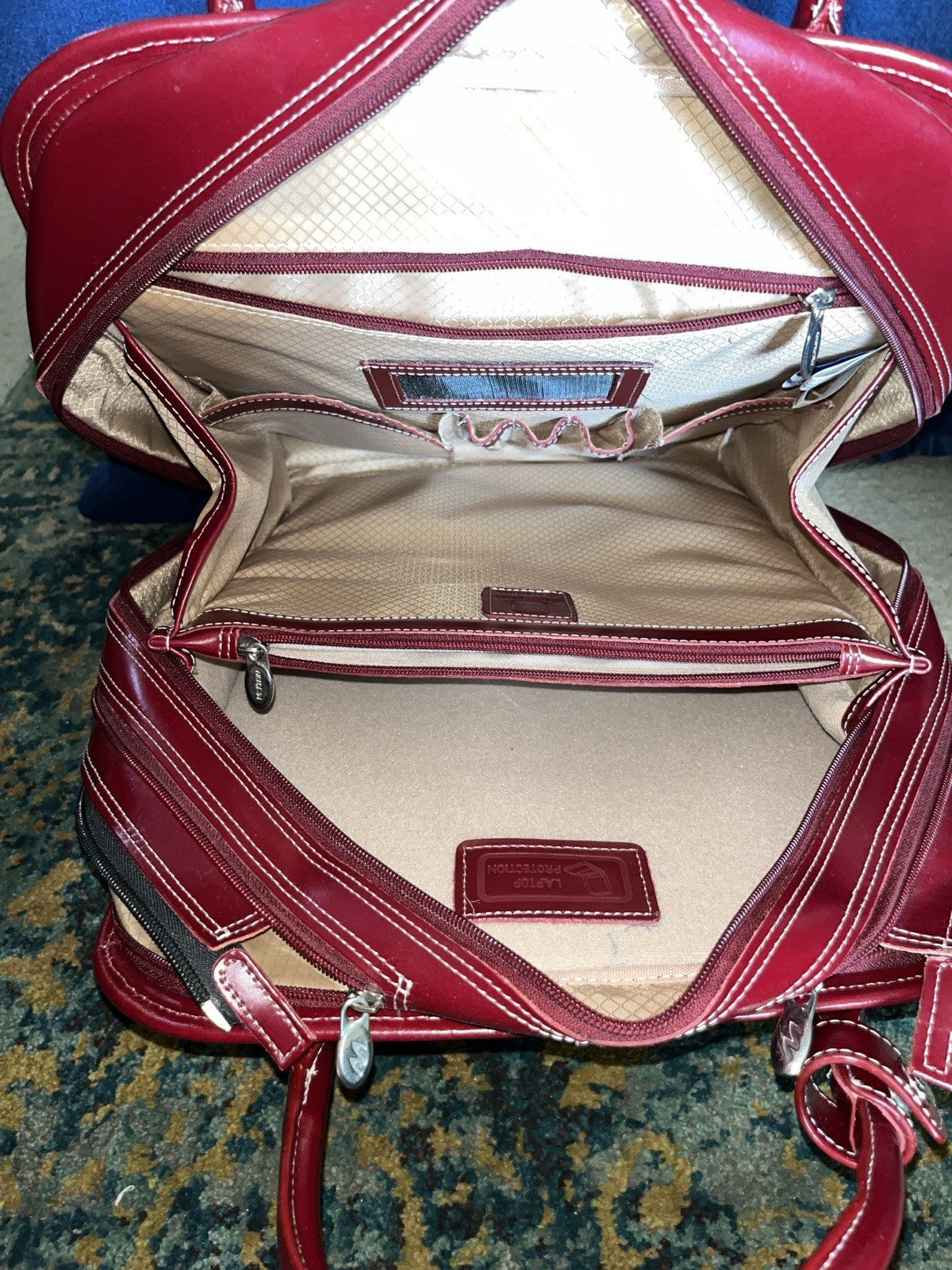 McKlein Leather Laptop Carry-On Bag Detachable Roll-On And Collapsible Handle
