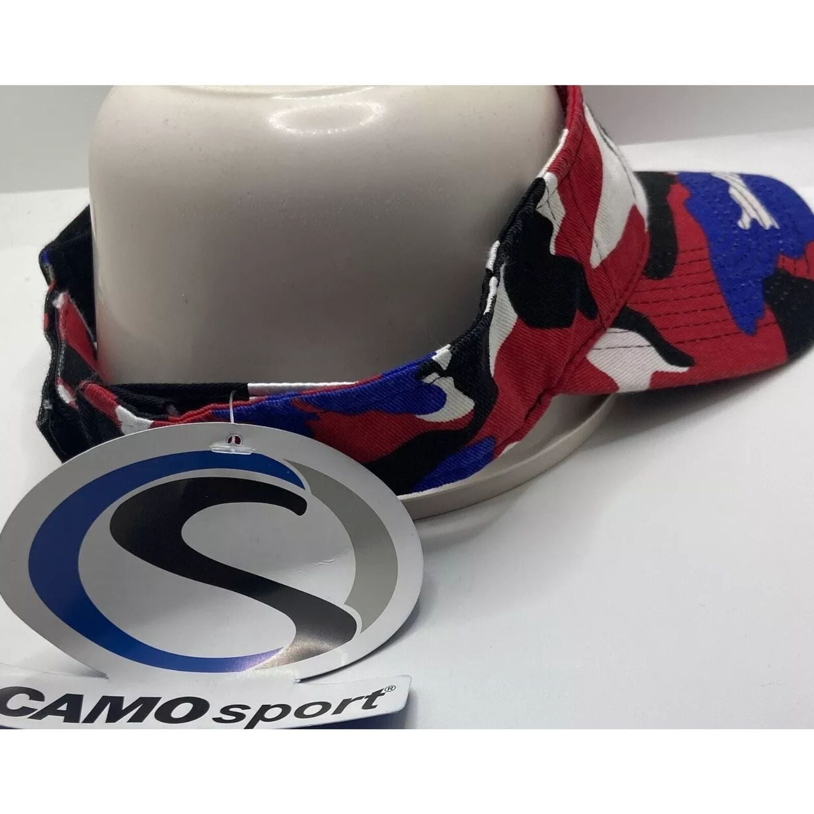 CamoSport Sun Visor Red White Blue Black Pattern - Adjustable - Brand New .