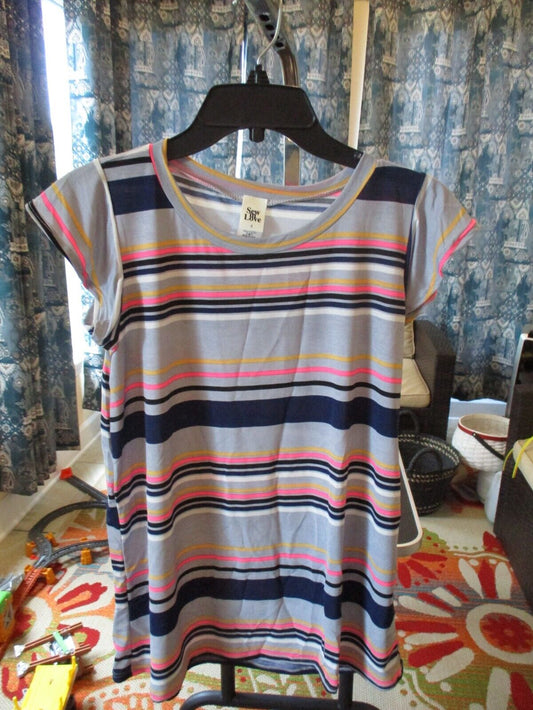 Sew in Love Stripe Flutter Short Sleeve Blouse Size SMALL