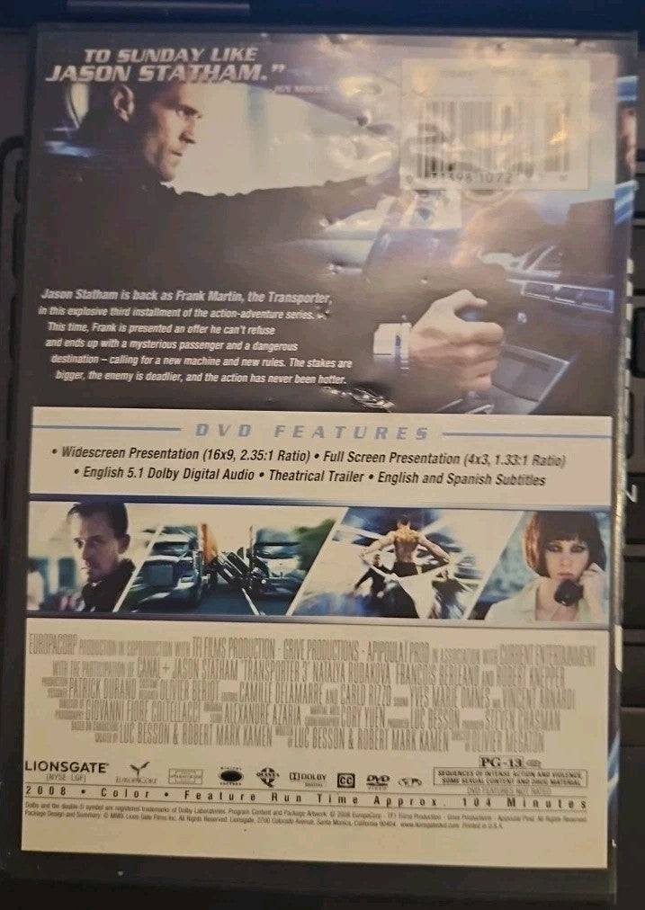 Jason Statham Transporter 3 (DVD) Slim Case Cropped Artwork