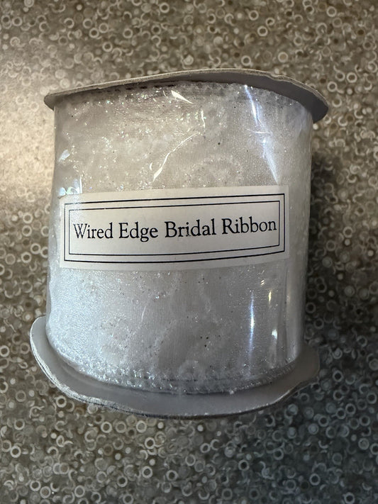 Bridal Ribbon Wire Edge White Sparkle 15 Feet