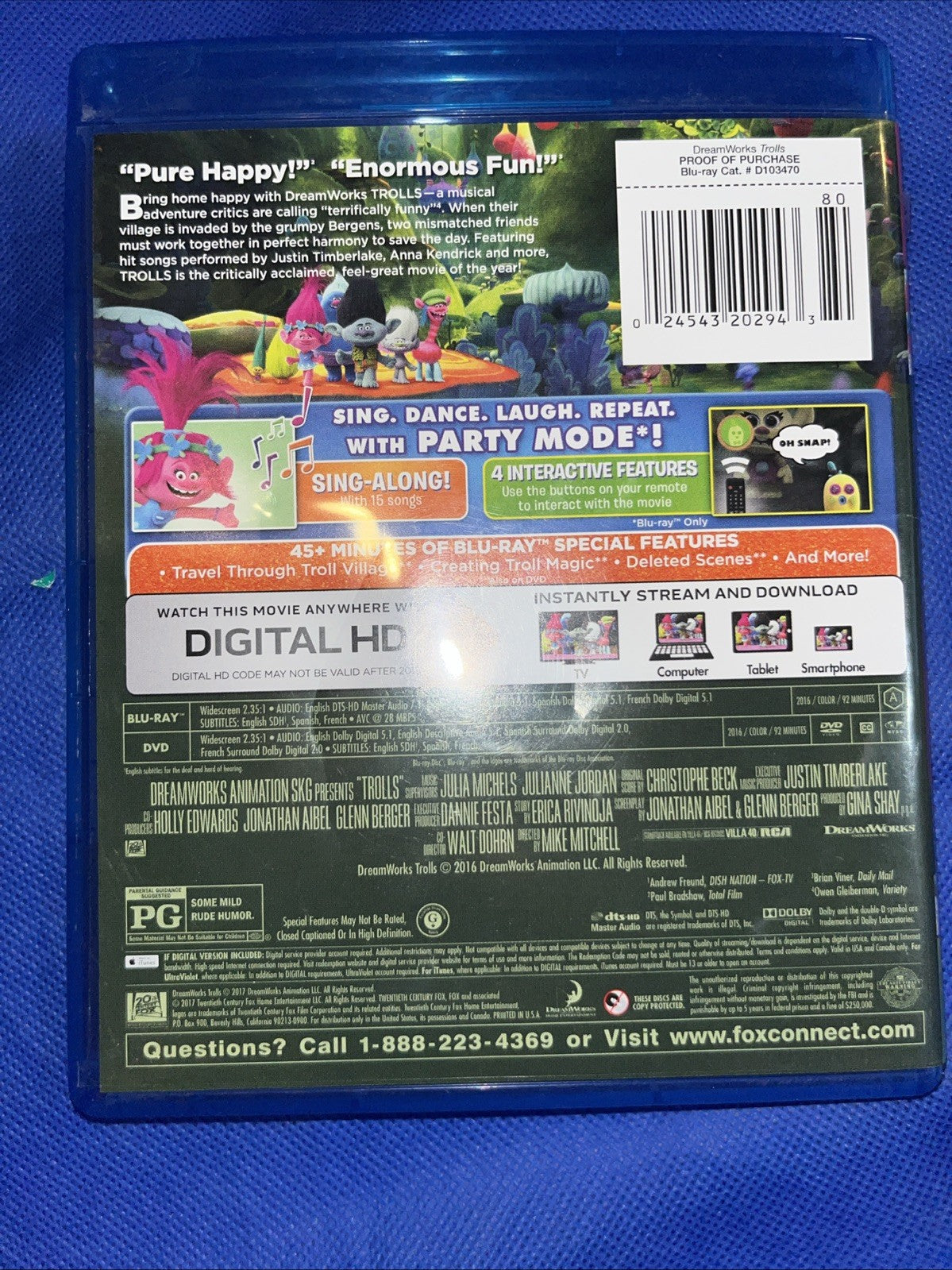 Trolls (Blu-ray, 2016) Sealed