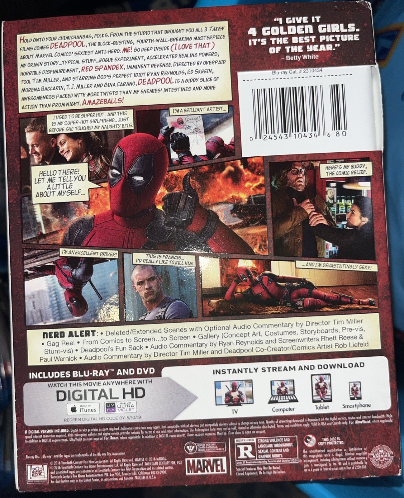 Deadpool (Blu-ray, 2016) New. No Digital Download