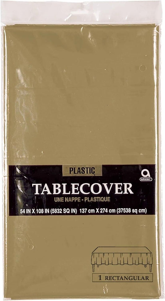 Amscan 54" x 108" Gold Plastic Tablecover 12/Pack (77015.19)