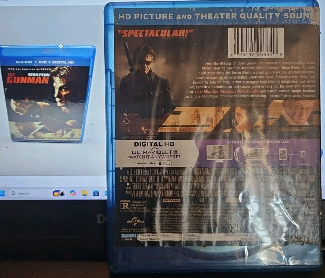 The Gunman (Blu-ray, 2015) Tested, New Case, Damaged Liner