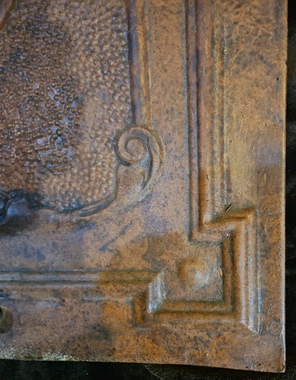 Bronze Colored Stamped Steel Fireplace Antique Cover