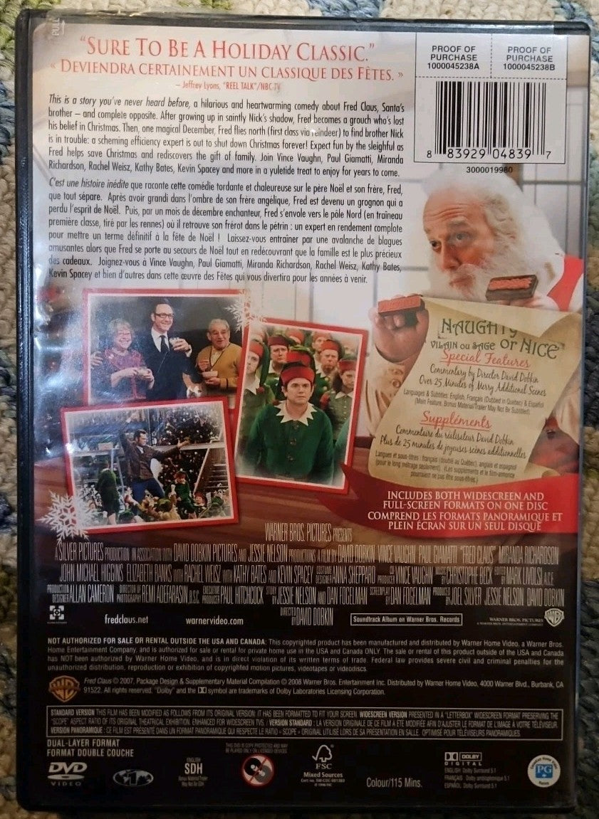 Fred Claus (DVD, 2008) Tested. New Case. Resealed