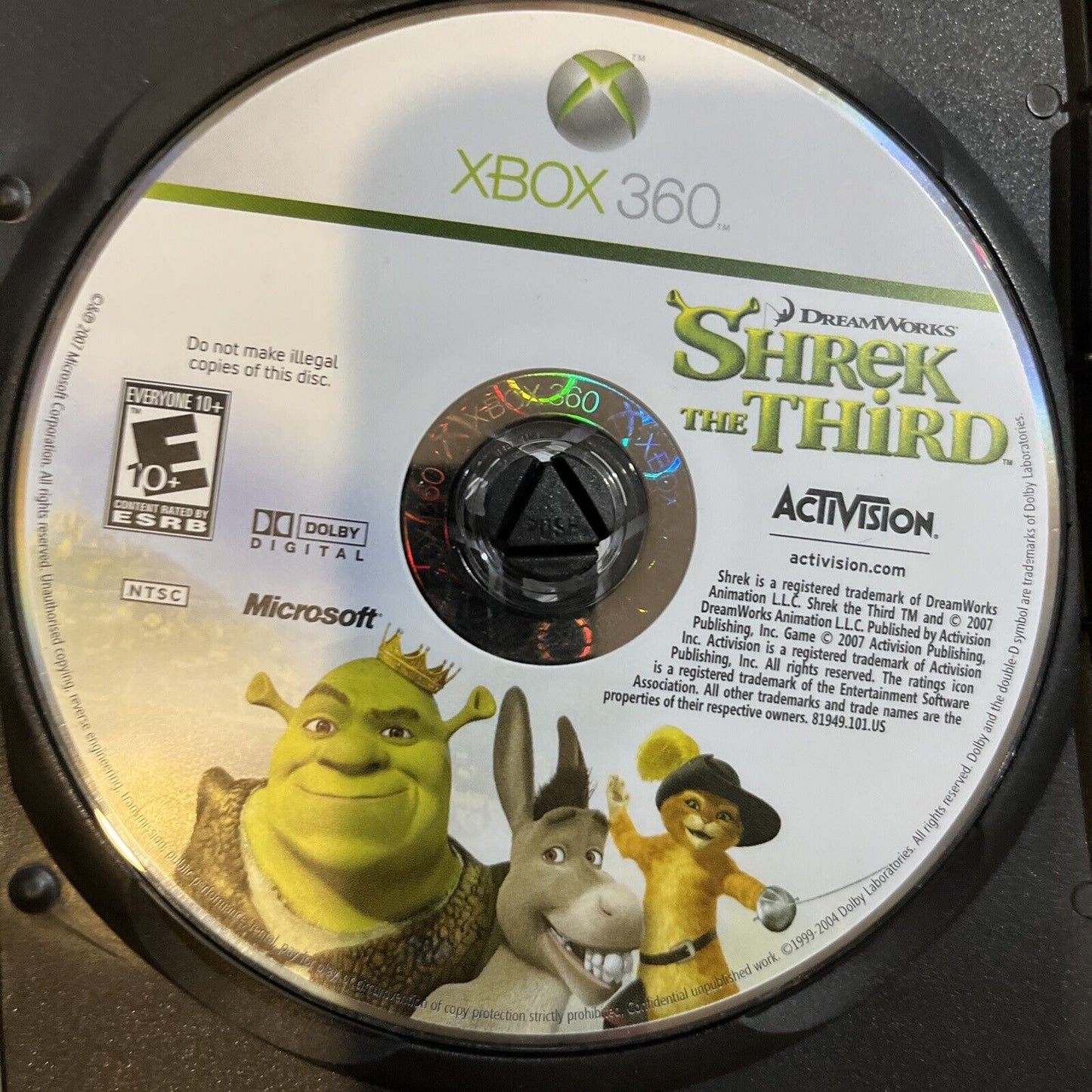 Shrek the Third (Xbox 360) No Artwork. Tested. No Scratches. ￼