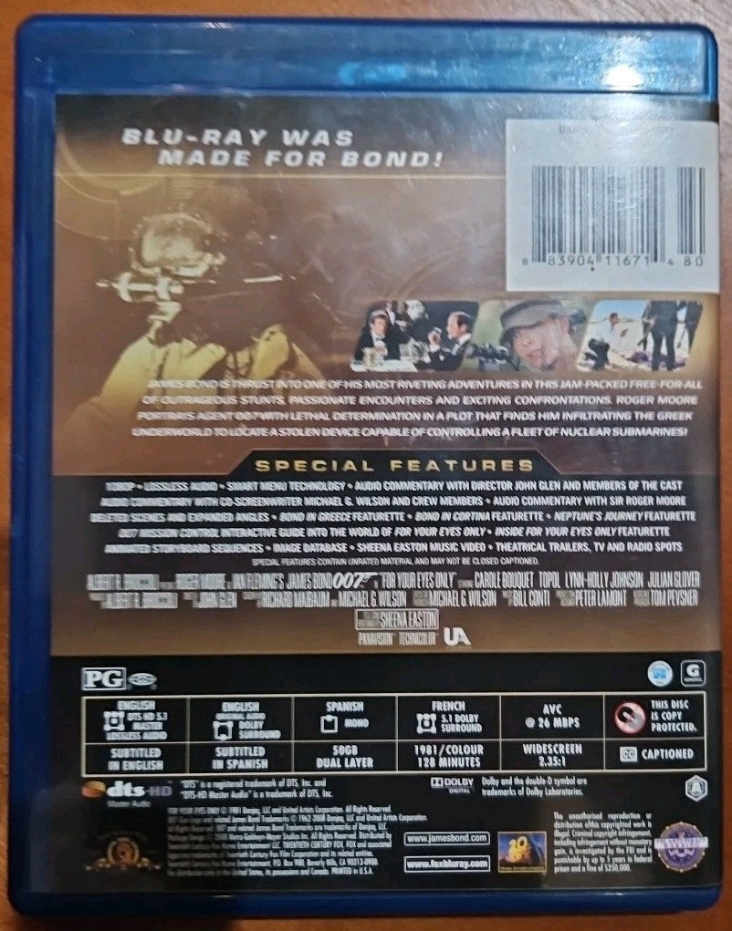 For Your Eyes Only (Blu-ray, 1981) New
