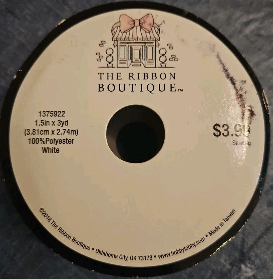 The Ribbon Boutique White 1.5" Glitter Ribbon 3 Yds New