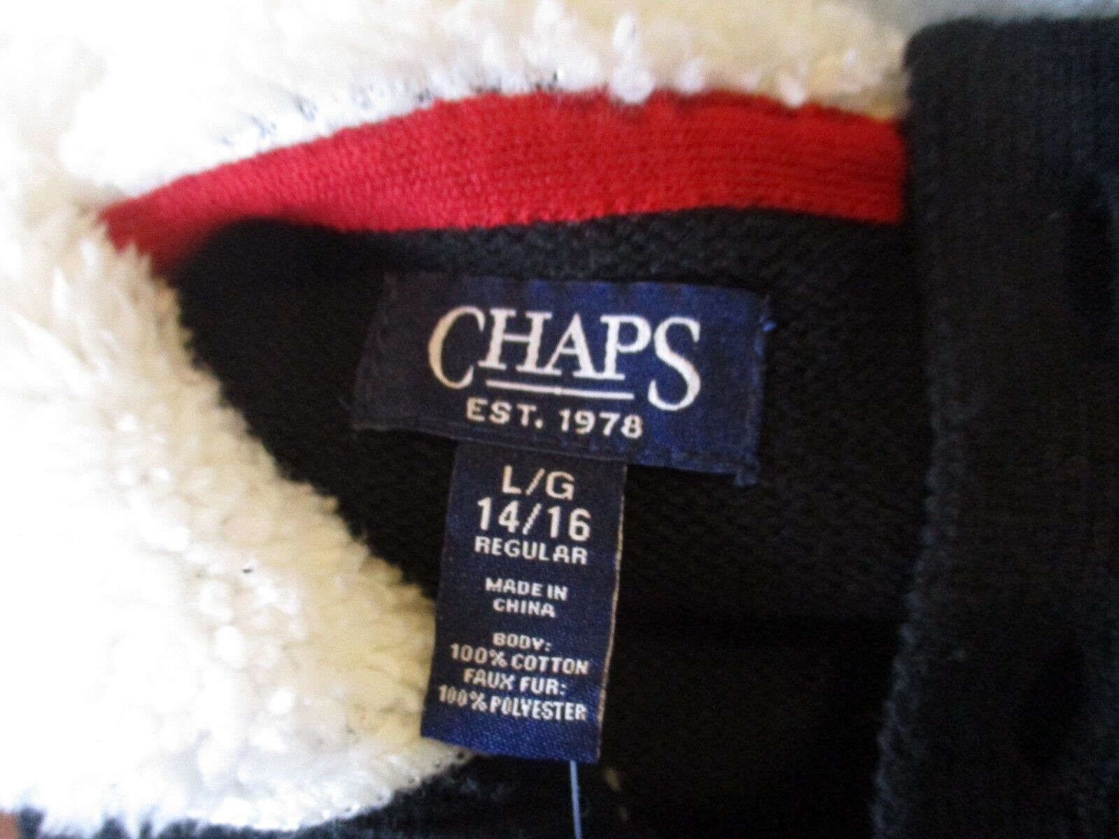 NWT Chaps Boy Youth Sweater Black White Large 14/16