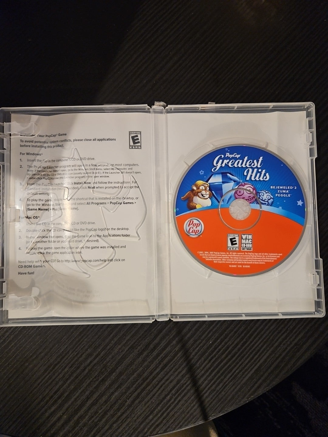 3 Games Bejeweled 2, ZUMA, Peggle - Pop Cap Greatest Hits Windows Mac CD ROM