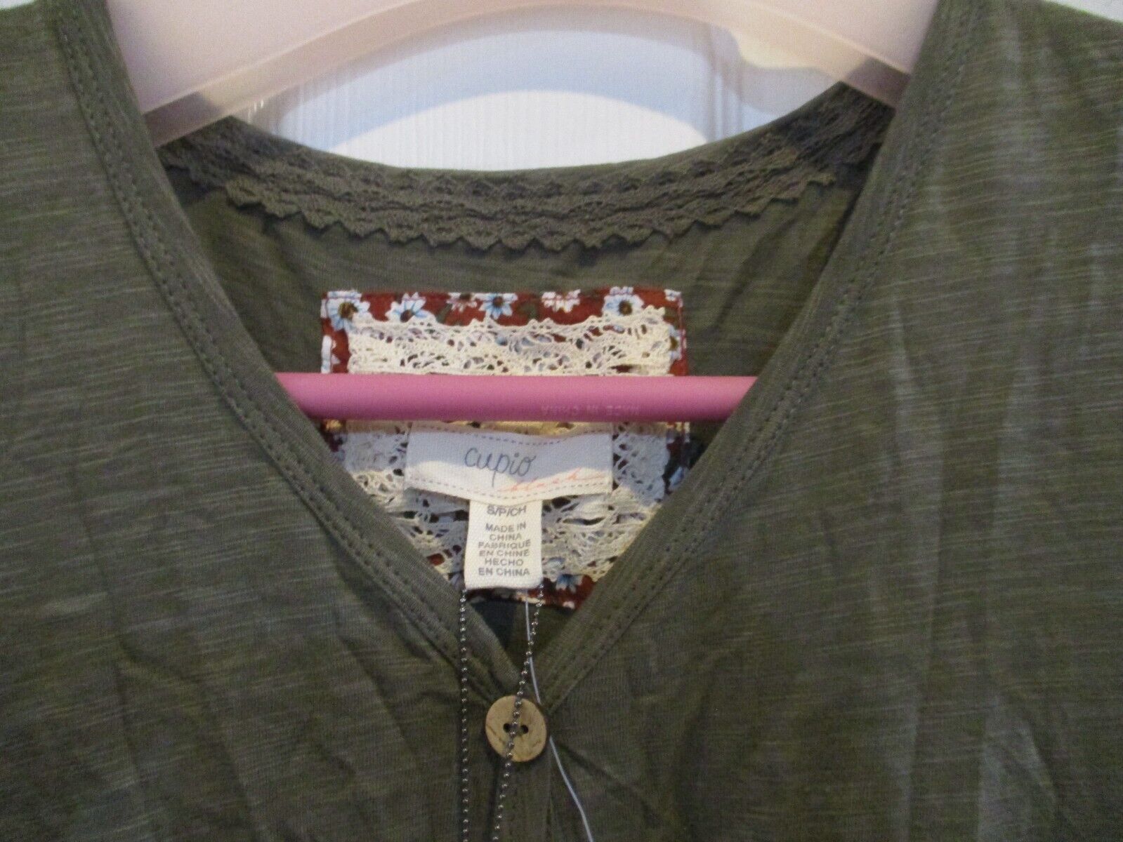 NWT Cupio Blush Olive Green Flutter Sleeve Top Small