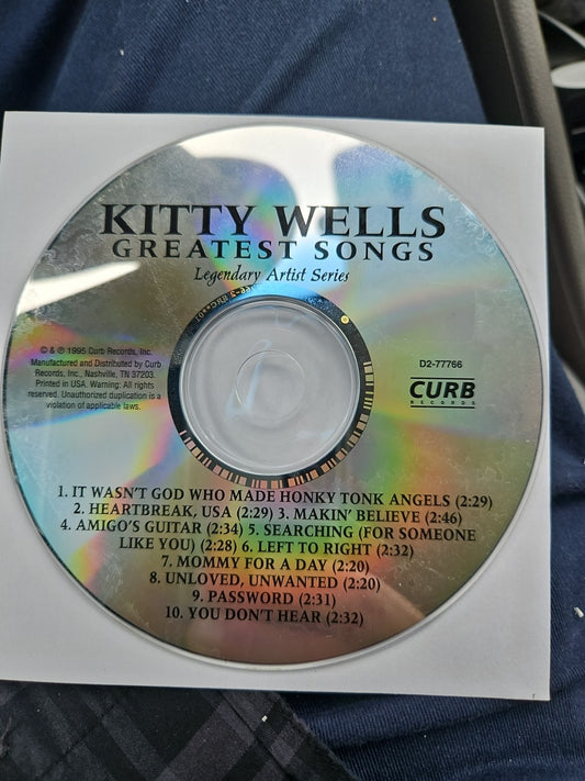 Greatest Songs by Wells, Kitty (CD, 1995) Disc Only. Tested.