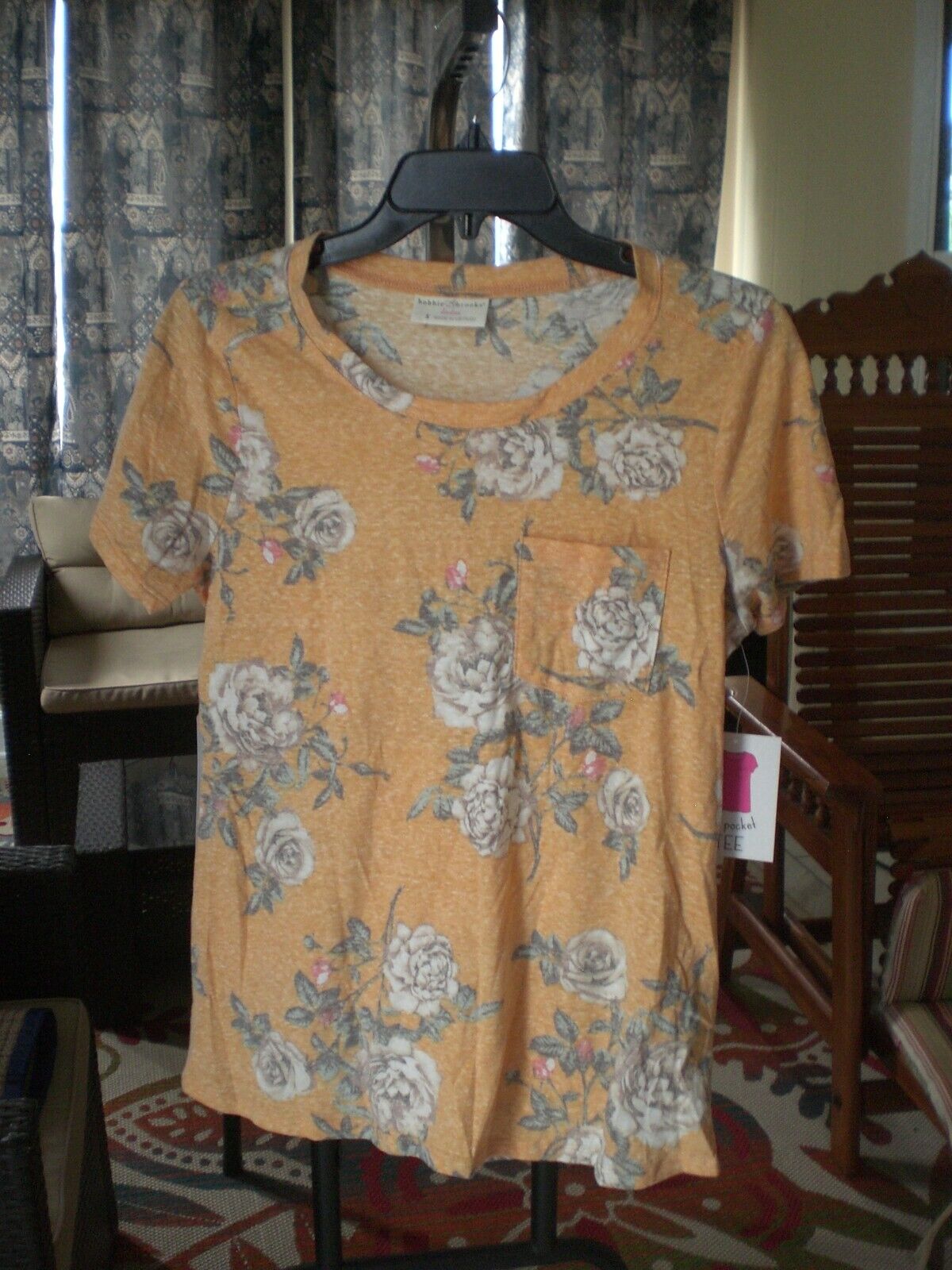 NWT Bobbie Brooks Mustard Floral Top Shirt Blouse SMALL
