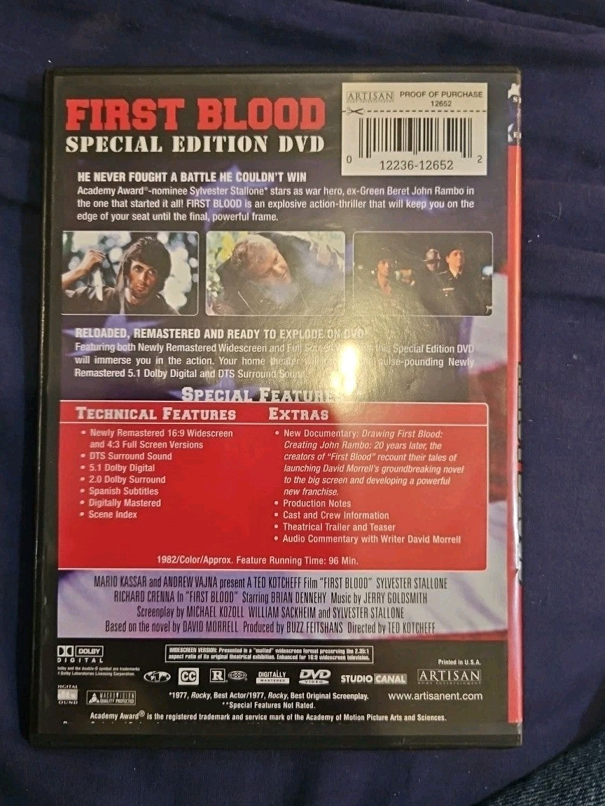 First Blood (DVD, 2002,  2-DISC SET) Slim Case. Cropped Sleeve
