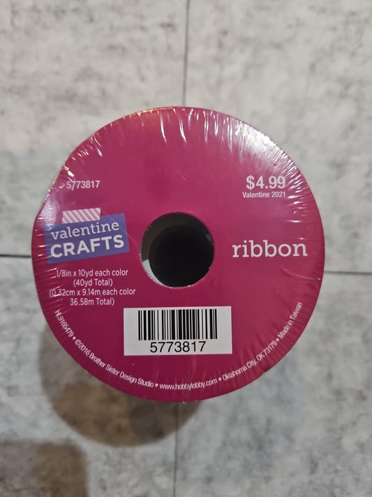 Valentine Crafts 1 Red, 1 White, 1 Pink, 1 Rose Ribbons 1/8" x 10 Yds Each