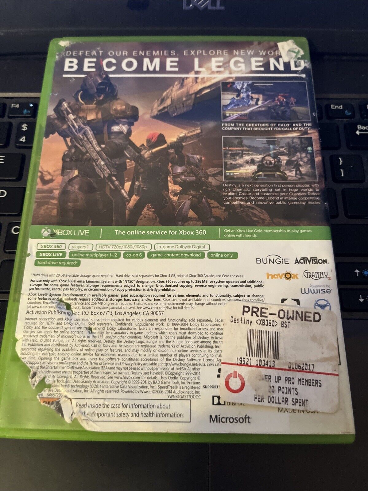 Destiny - Xbox 360.  New Case.  Damaged Artwork.  Tested.  No Scratches.