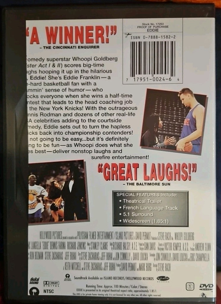 Eddie (DVD, 1996) Slim Case. Cropped Artwork. Tested