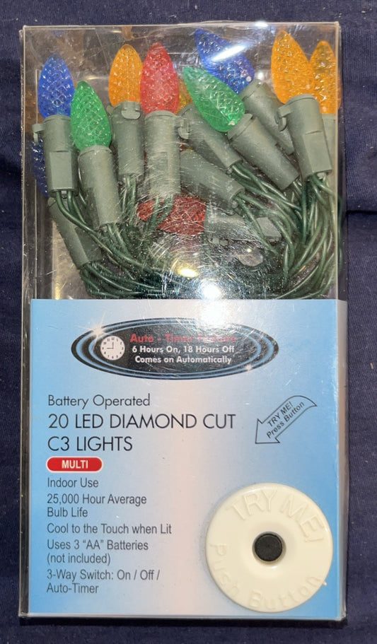 20 LED Diamond Cut C3 Multicolor Lights Battery Operated