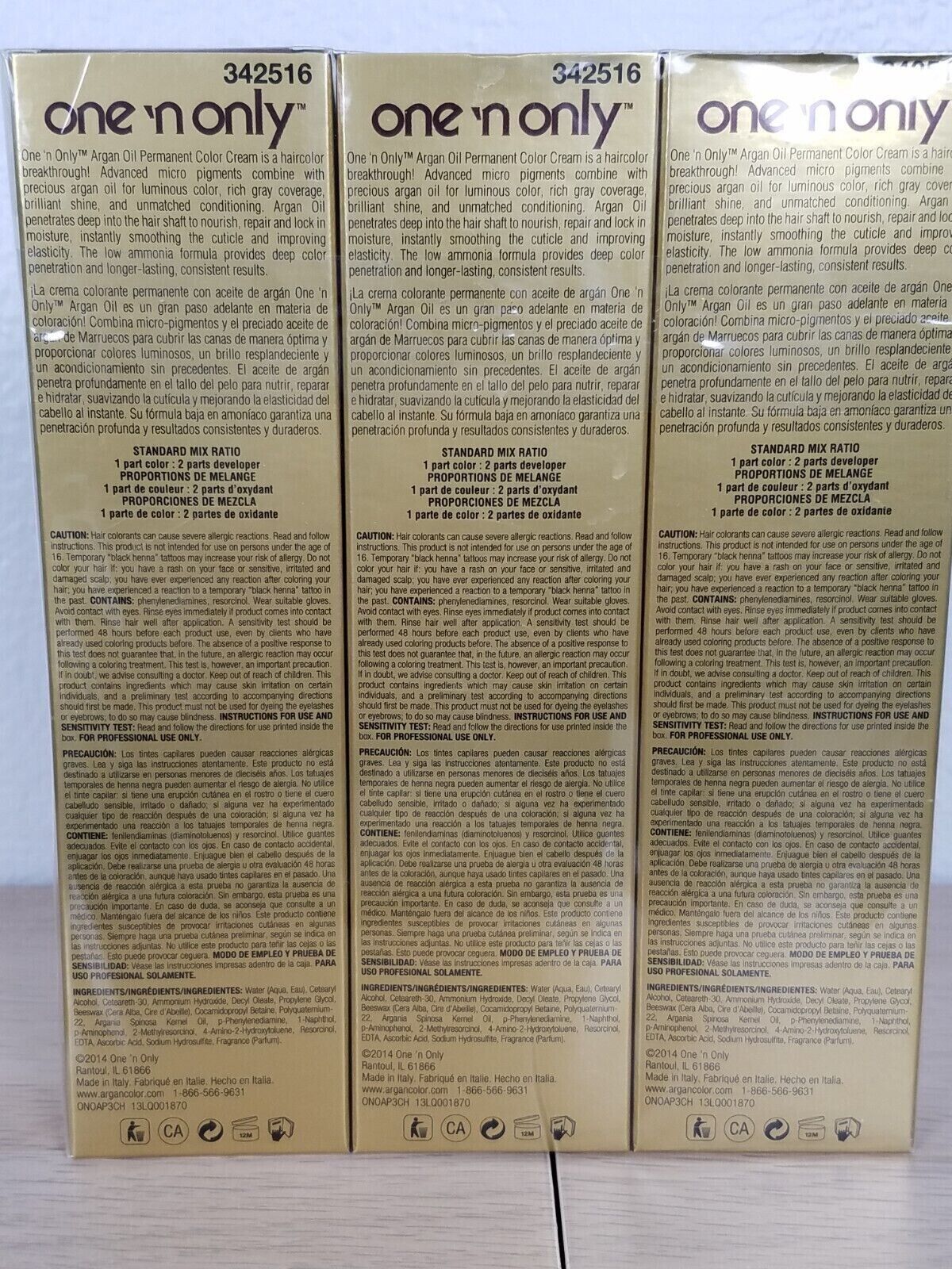 3 Pks-One 'N Only Argan Oil Hair Color 3CH Dark Chocolate Brown Permanent Color