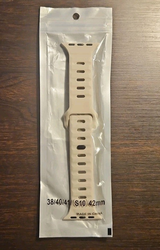 Band Fits Apple Watch 38 40 41 42mm Series 1-11 SE Cream Silicone...