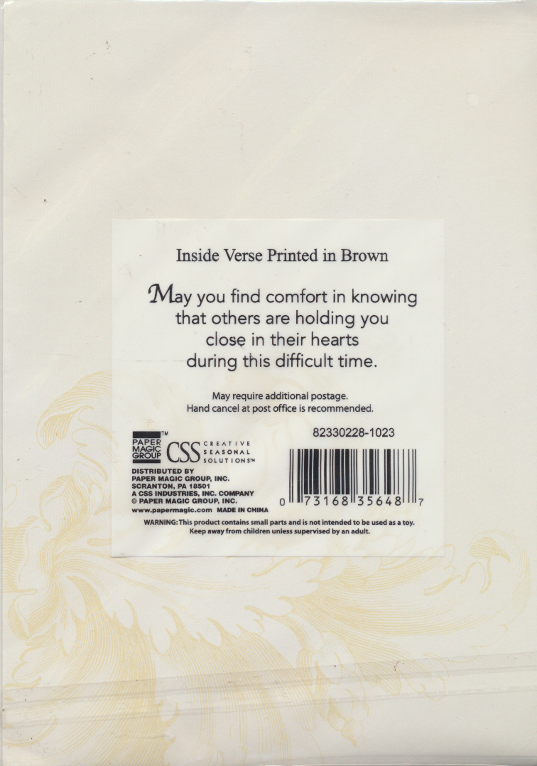 "With Sympathy and Caring" Card and Envelope in Plastic Sleeve