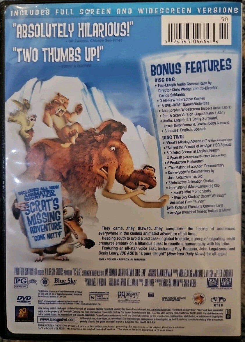 Ice Age + Ice Age Meltdown + A Mammoth Christmas Special (DVD, 2002) New Sealed