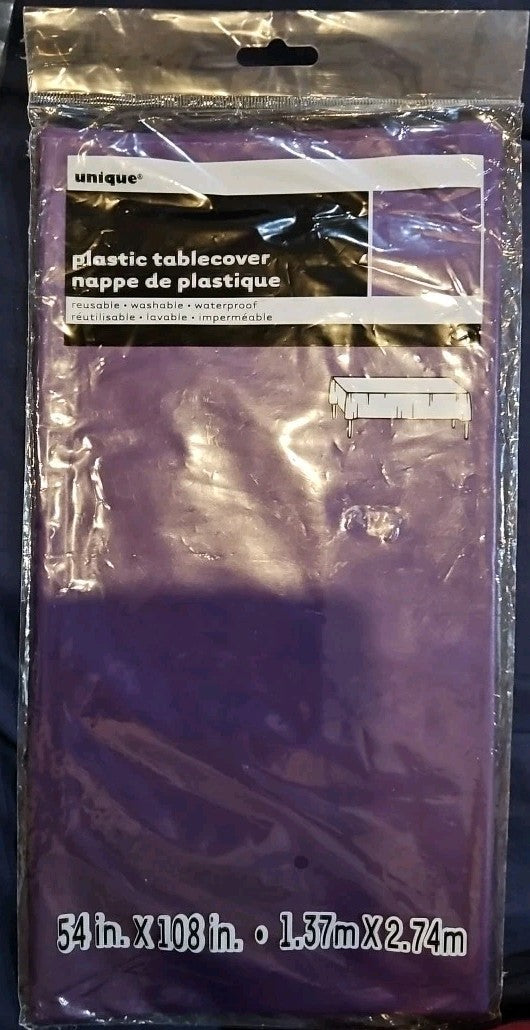 Deep Purple Solid Rectangular Plastic Table Cover (54" x 108") 1 Count