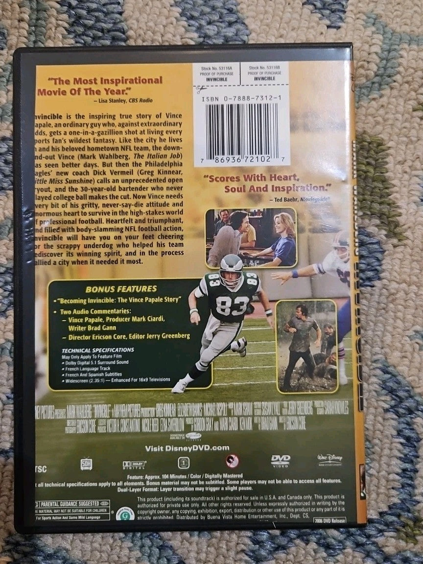 Invincible (DVD, 2006) Tested slim case cropped artwork.