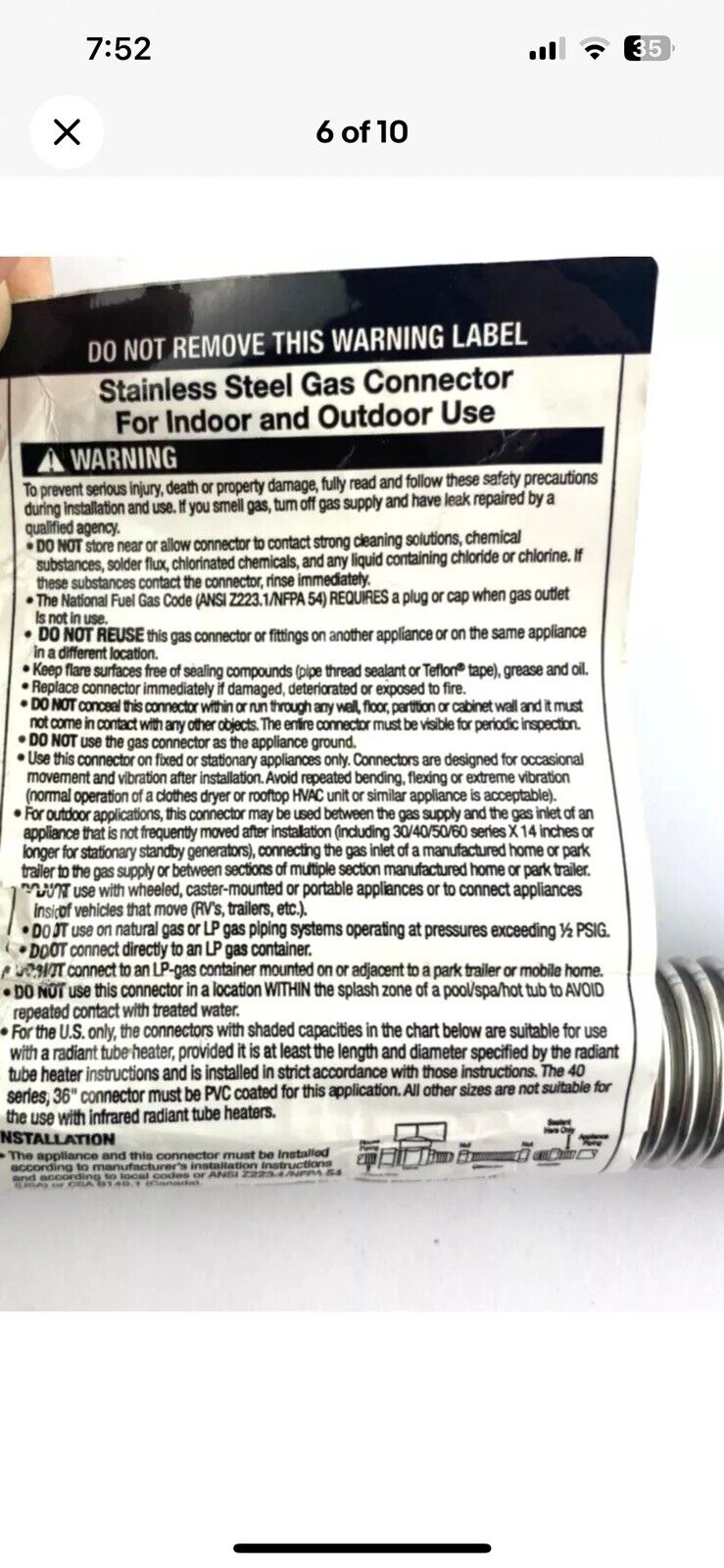 Dormont 376-92-M Stainless Steel Gas Connector 3/4” X 14” Male / Male New