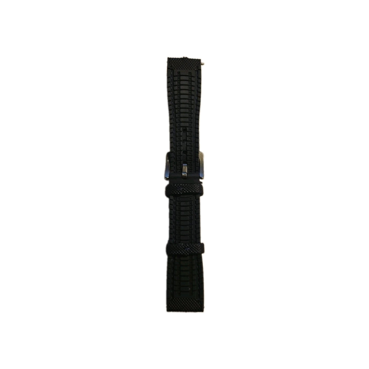 20mm Black Silicone Watch Band White Stitching Textured Strap Bronze Tone Buckle