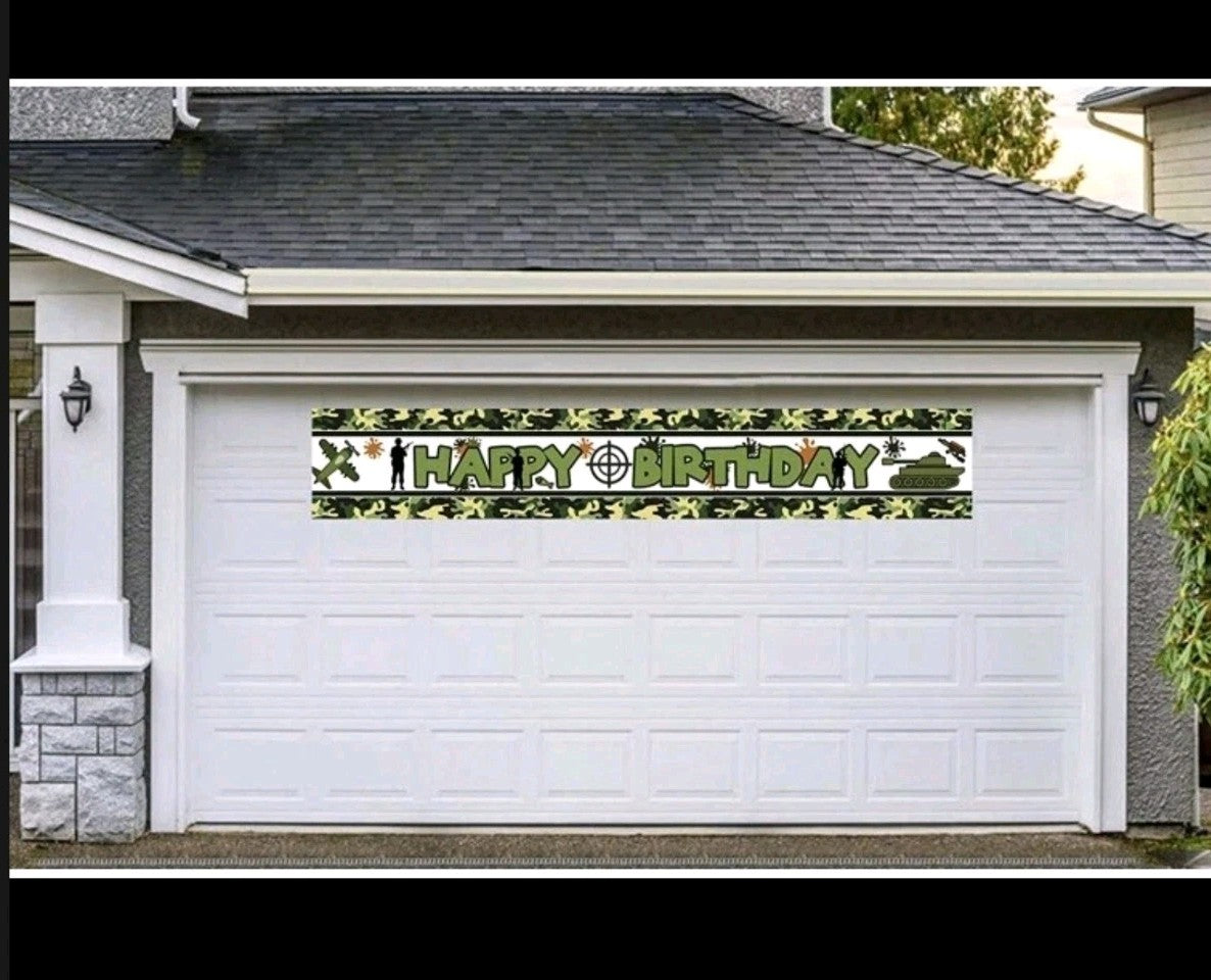 Camouflage Happy Birthday Banner Camouflage Birthday Party Backdrop 9.8-1.5 Ft