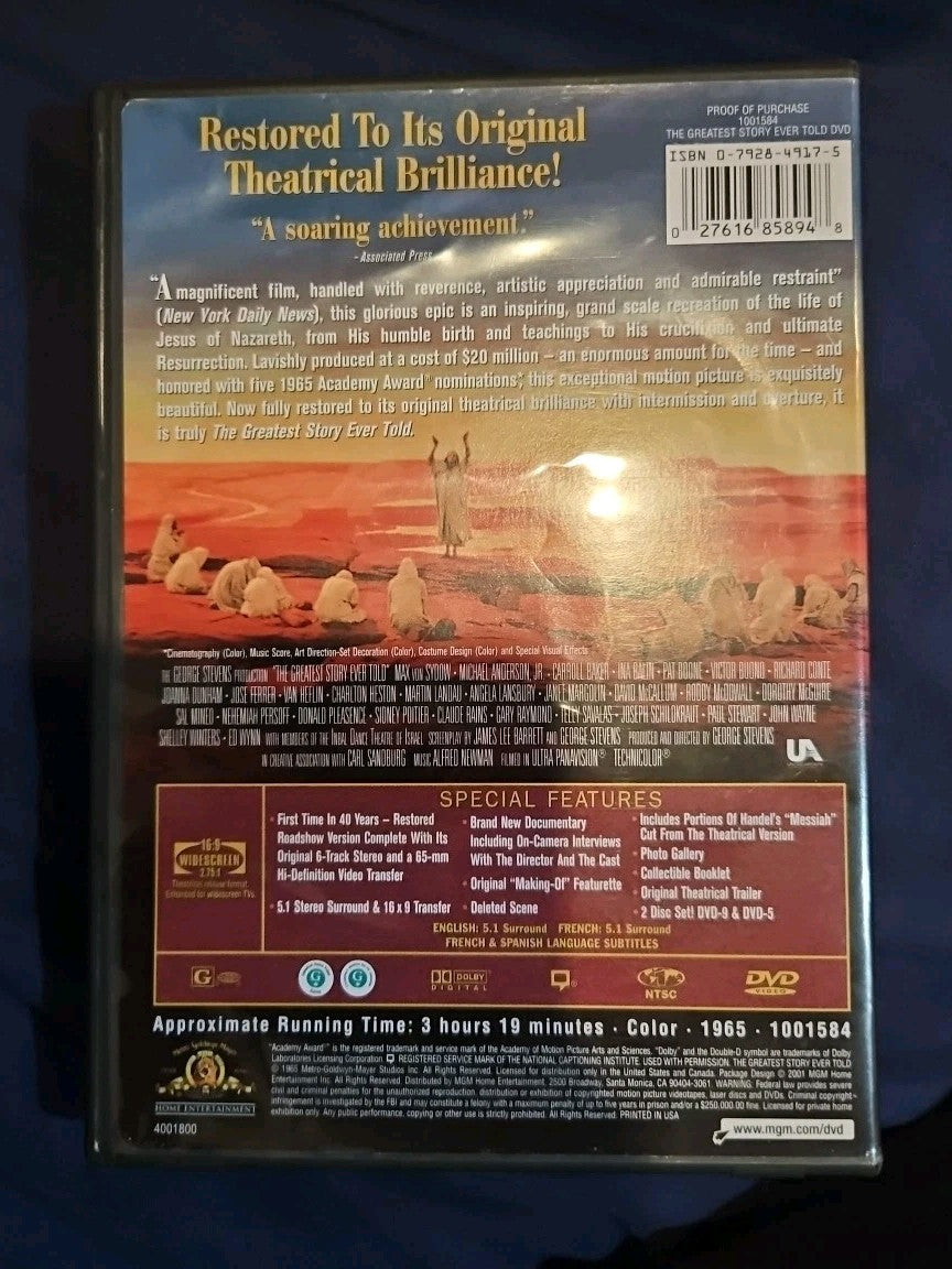 The Greatest Story Ever Told (DVD, 2001, 2-Disc Set, Special Edition)