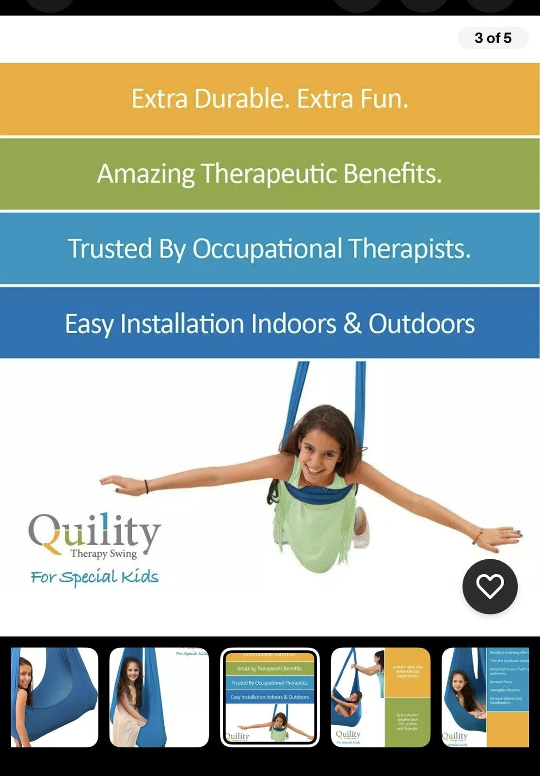 Quility Indoor Therapy Swing Hammock for Kids w/Special Needs 165 lbs, Blue NEW