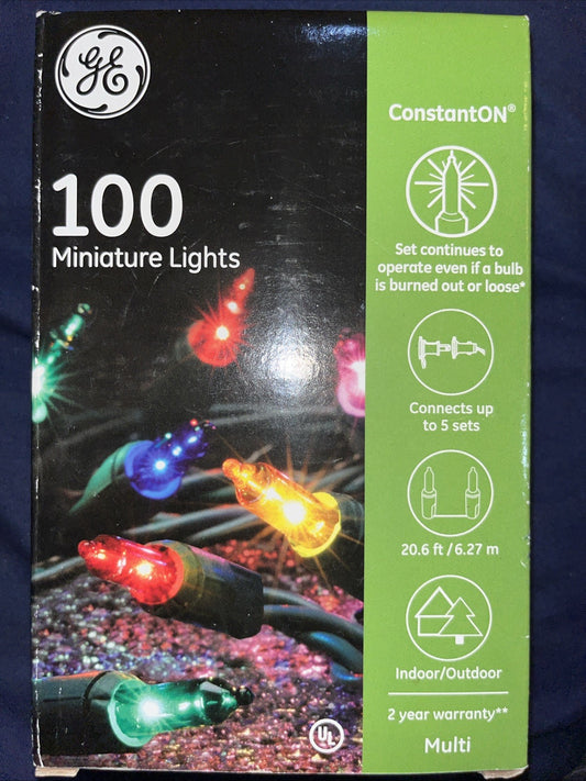 GE Constant On 100 Multi-color Miniature Lights Green Wire