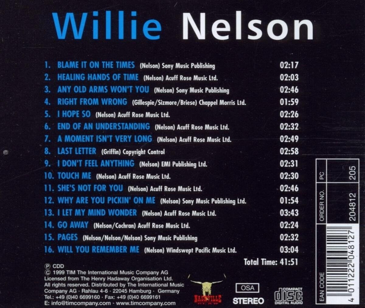 Willie Nelson - Blame It On the Times (CD) Brand New