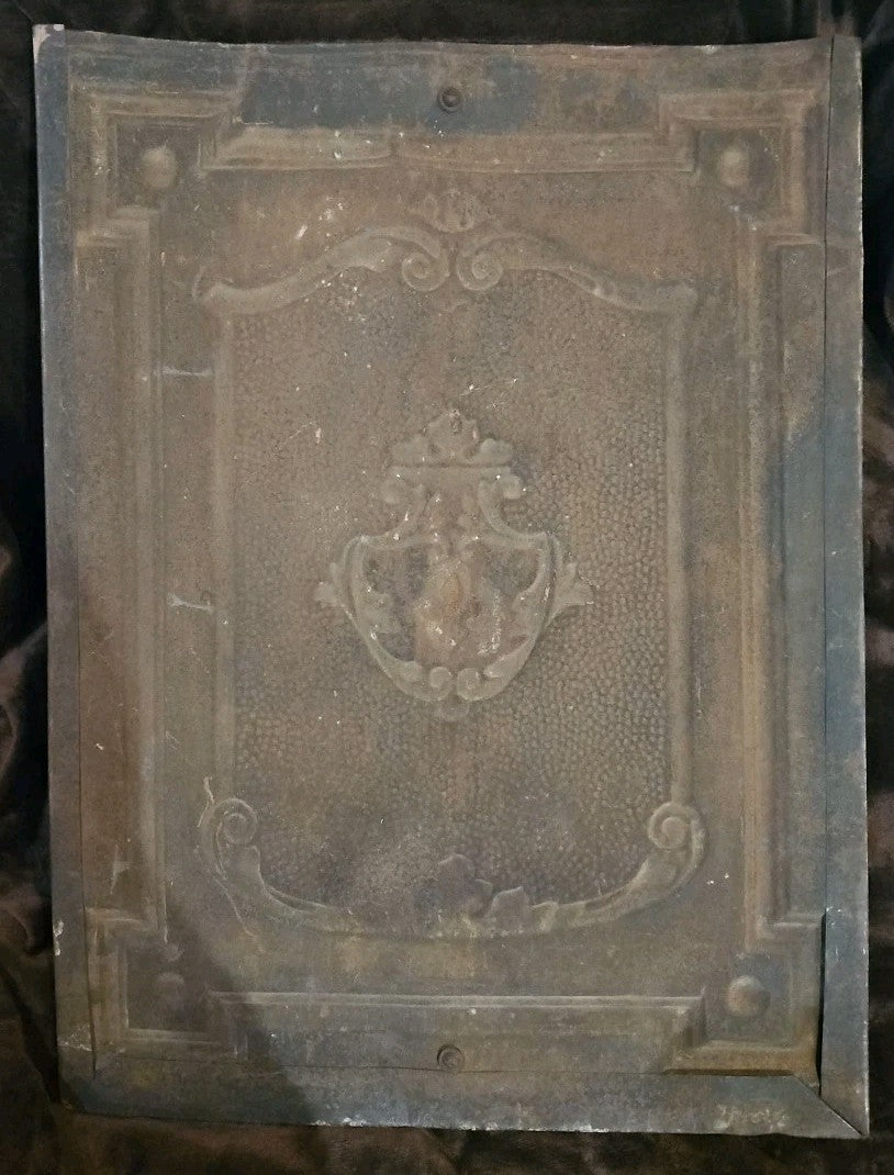 Bronze Colored Stamped Steel Fireplace Antique Cover ~27” x 22”