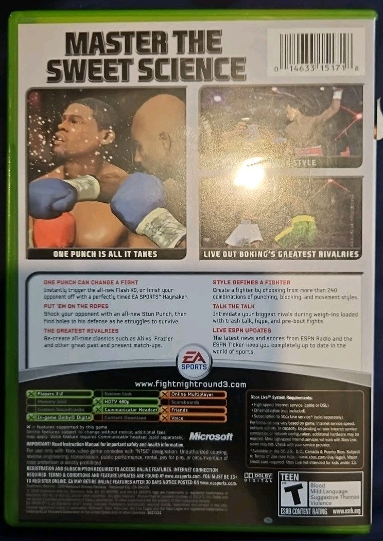 Fight Night Round 3 (XBOX) Tested. No Scratches. New Case