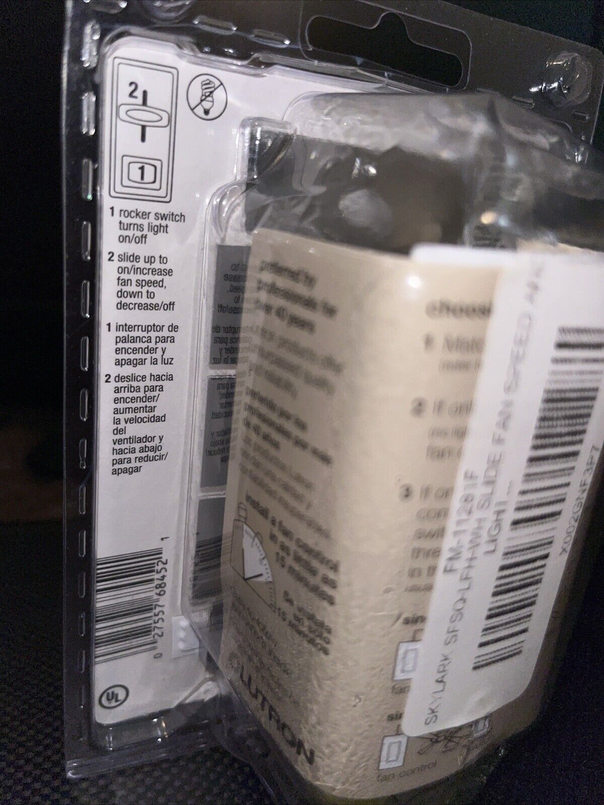 Lutron Fan Control & Switch 3 Fan Speeds On/Off Switch White SFSQ-LFH-WH