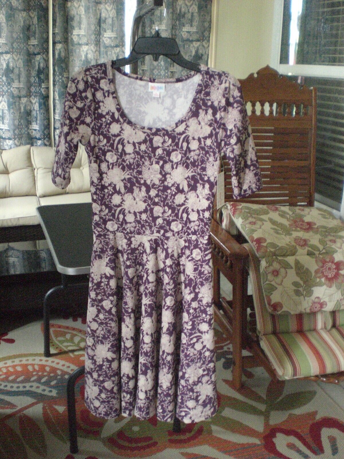 NWT LuLaRoe Nicole Dress Plum with Cream Floral SMALL