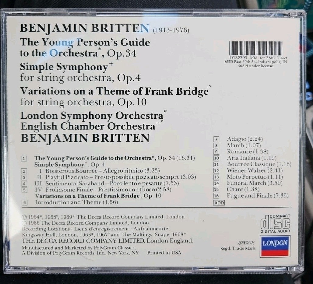 Benjamin Britten A YOUNG PERSON'S GUIDE TO THE ORCHESTRA - NEW Audio CD SEALED