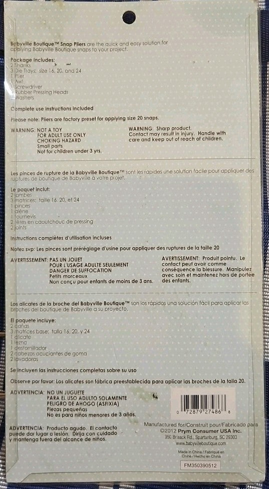 New Sewing Crafts Snap Pliers Kit 35039 Babyville Boutique Dritz
