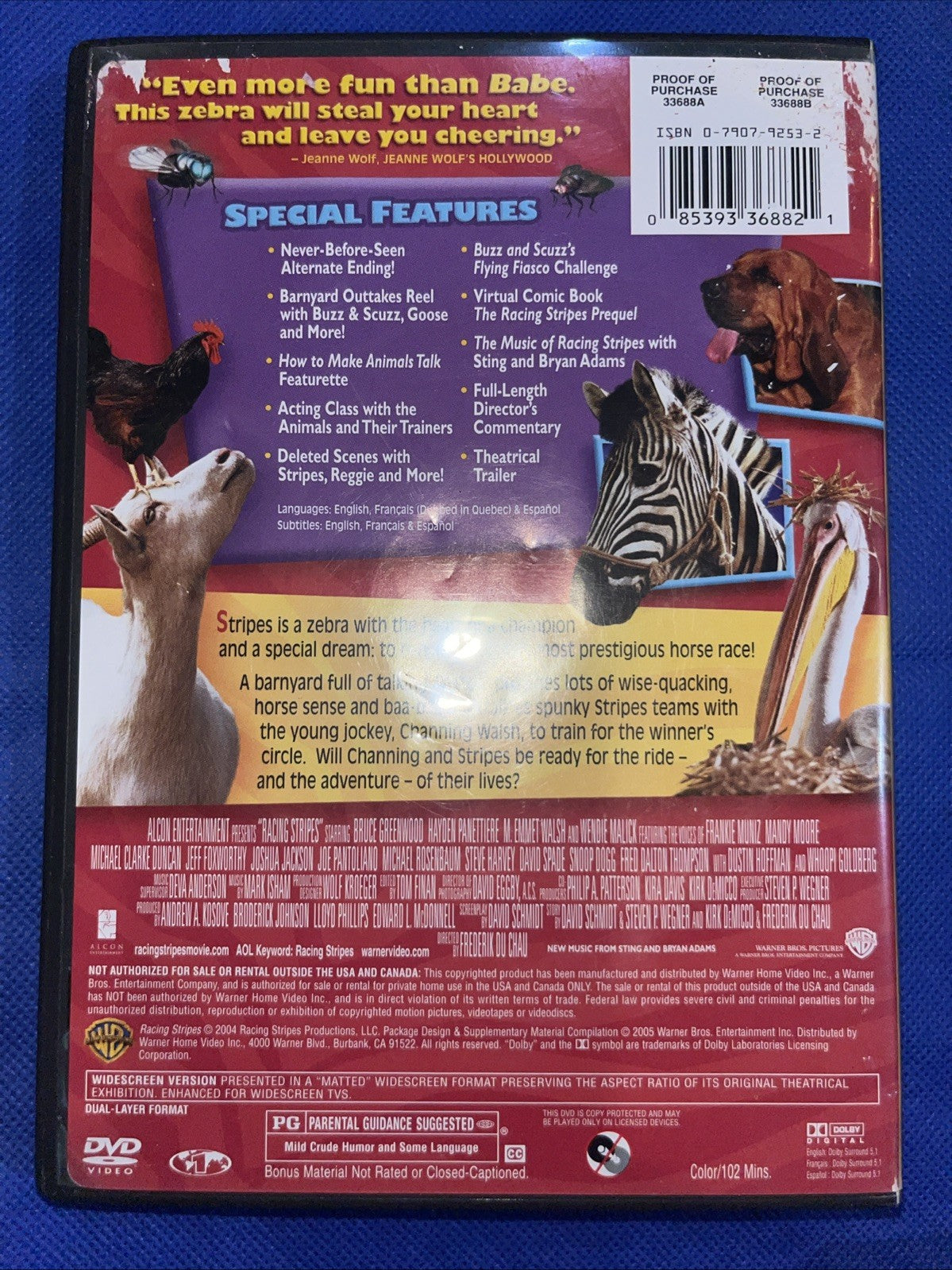 Racing Stripes (DVD, 2005) Tested. Artwork Wear