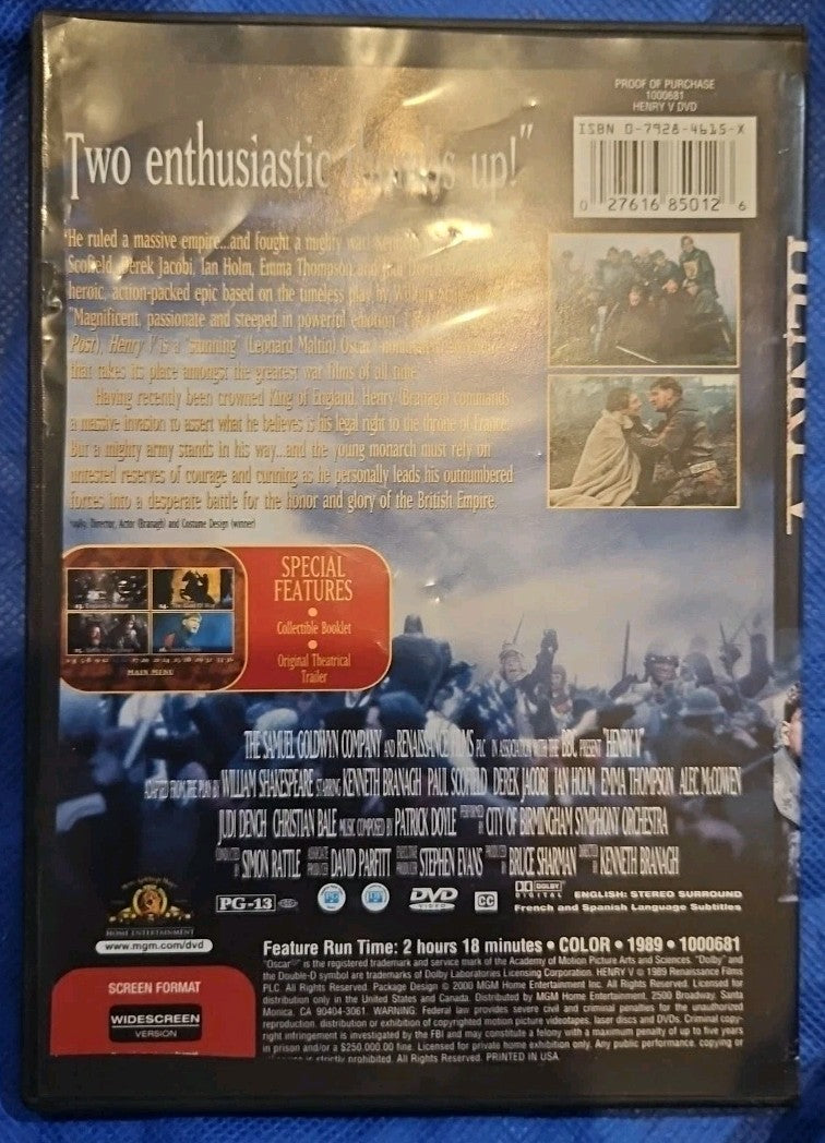 Henry V (DVD, 2000) Tested. Slimcase. Artwork Cropped