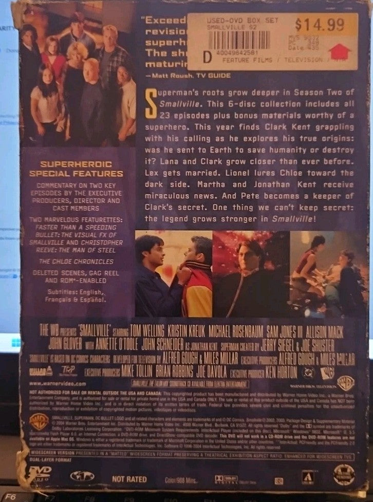 Smallville - Season 2 (DVD, 2004, 6-Disc Set)  Tested. Box Wear